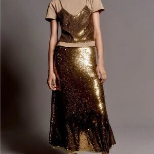 Gold and Green Sequin Maxi Skirt for Night Out
